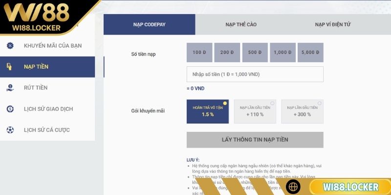 Điều kiện nạp tiền WI88 mà người chơi cần biết